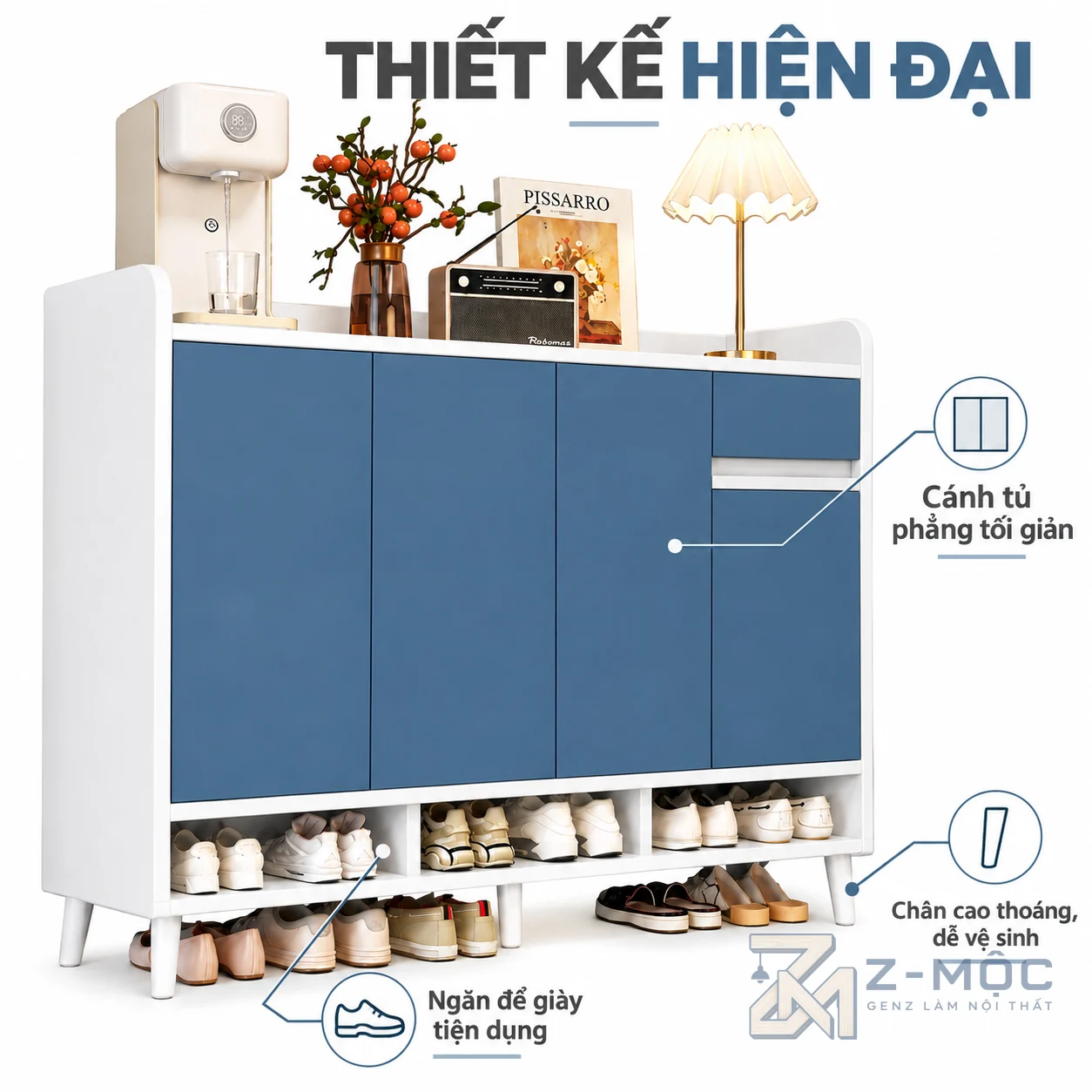 Thiết kế cánh phẳng xanh navy hiện đại