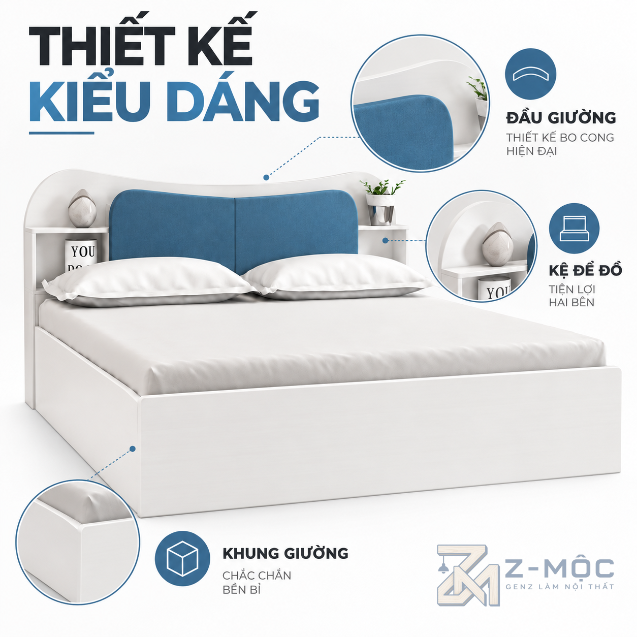 Thiết kế đầu giường độc đáo, tạo điểm nhấn