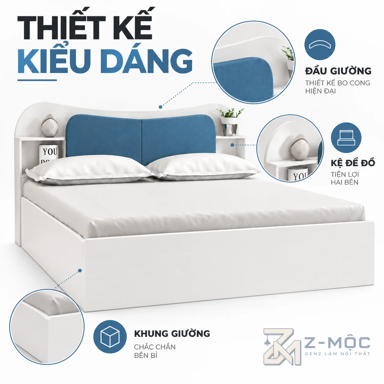 Thiết kế đầu giường độc đáo, tạo điểm nhấn