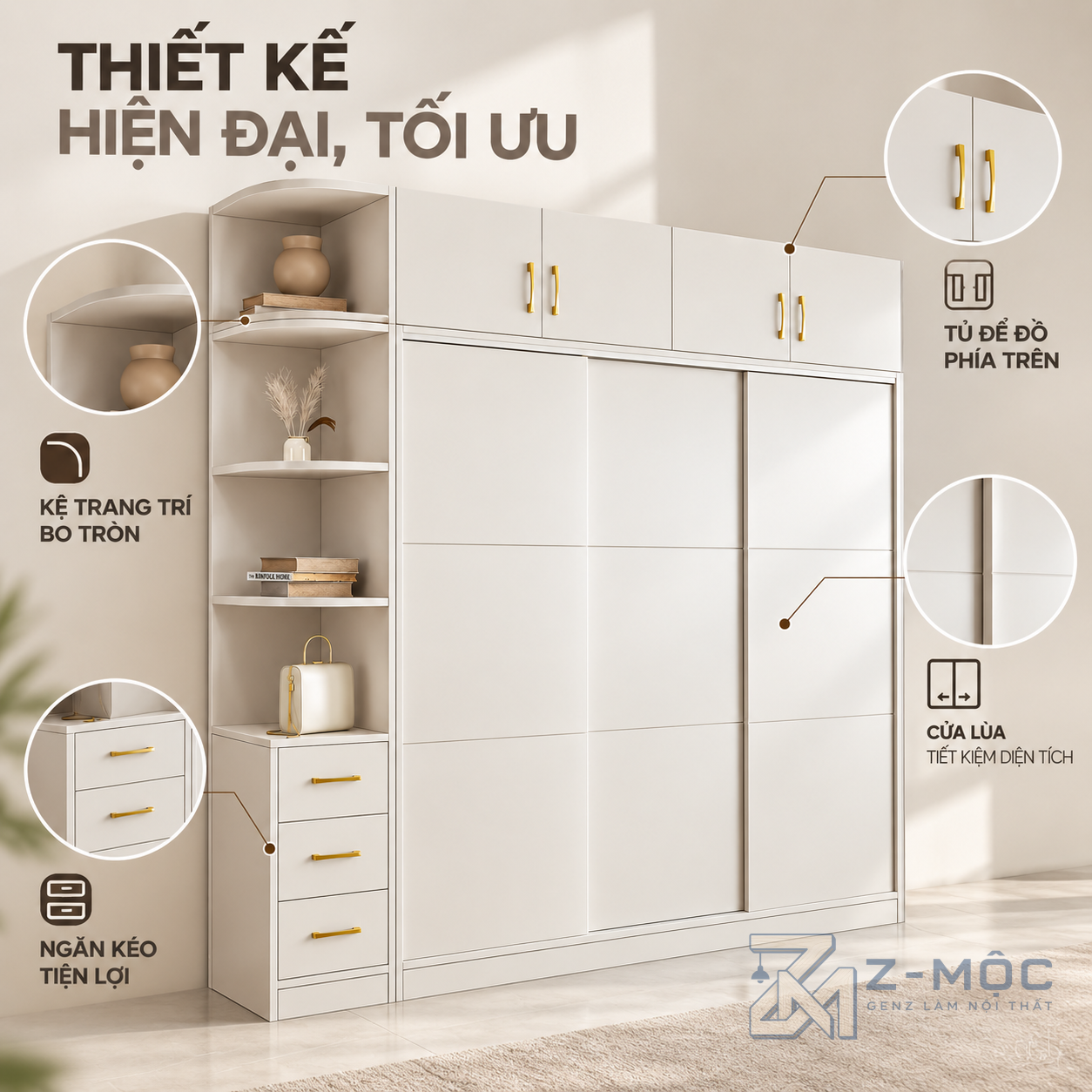 Thiết kế hiện đại, màu trắng dễ phối nội thất