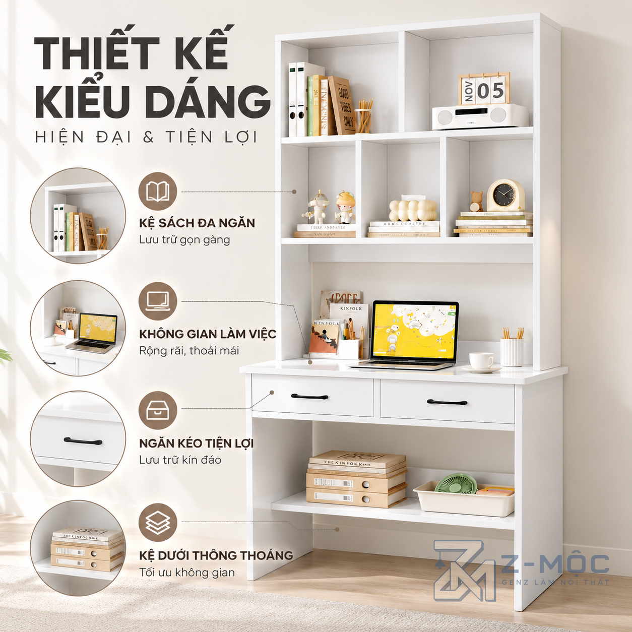 Thiết kế hiện đại, màu trắng dễ phối nội thất