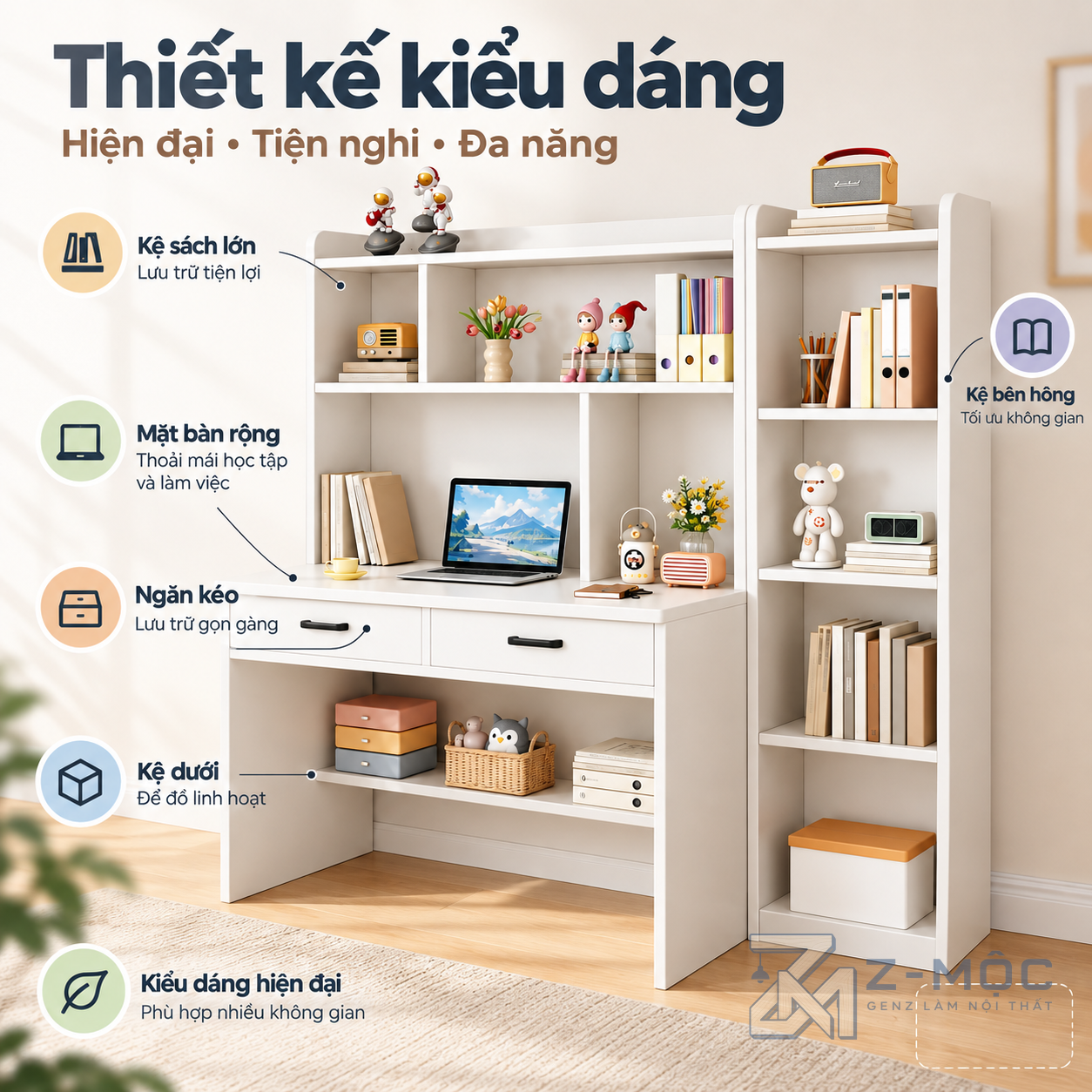 Thiết kế hiện đại, màu trắng dễ phối