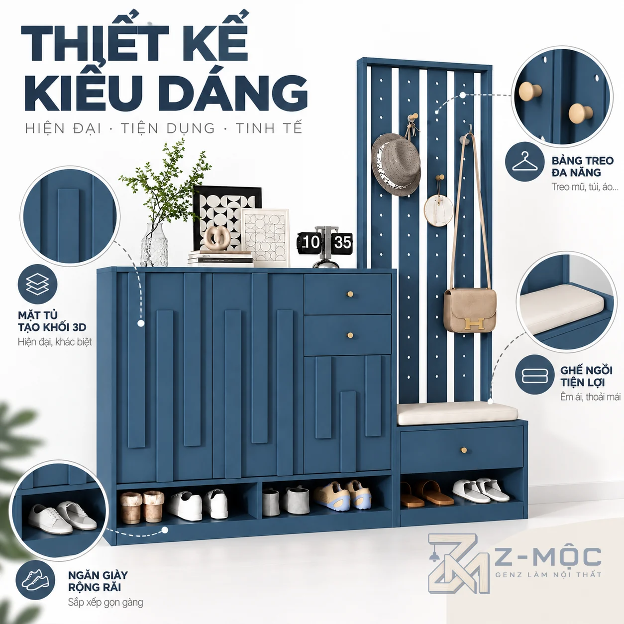 Thiết kế hiện đại, màu xanh nổi bật