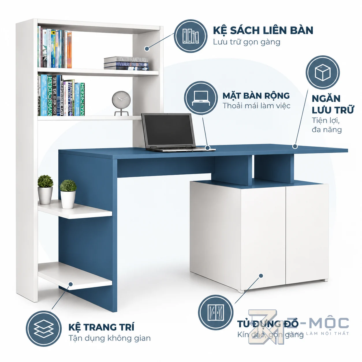 Thiết kế hiện đại, màu xanh trắng nổi bật