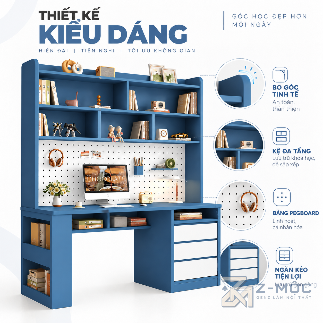 Thiết kế hiện đại, màu xanh trẻ trung
