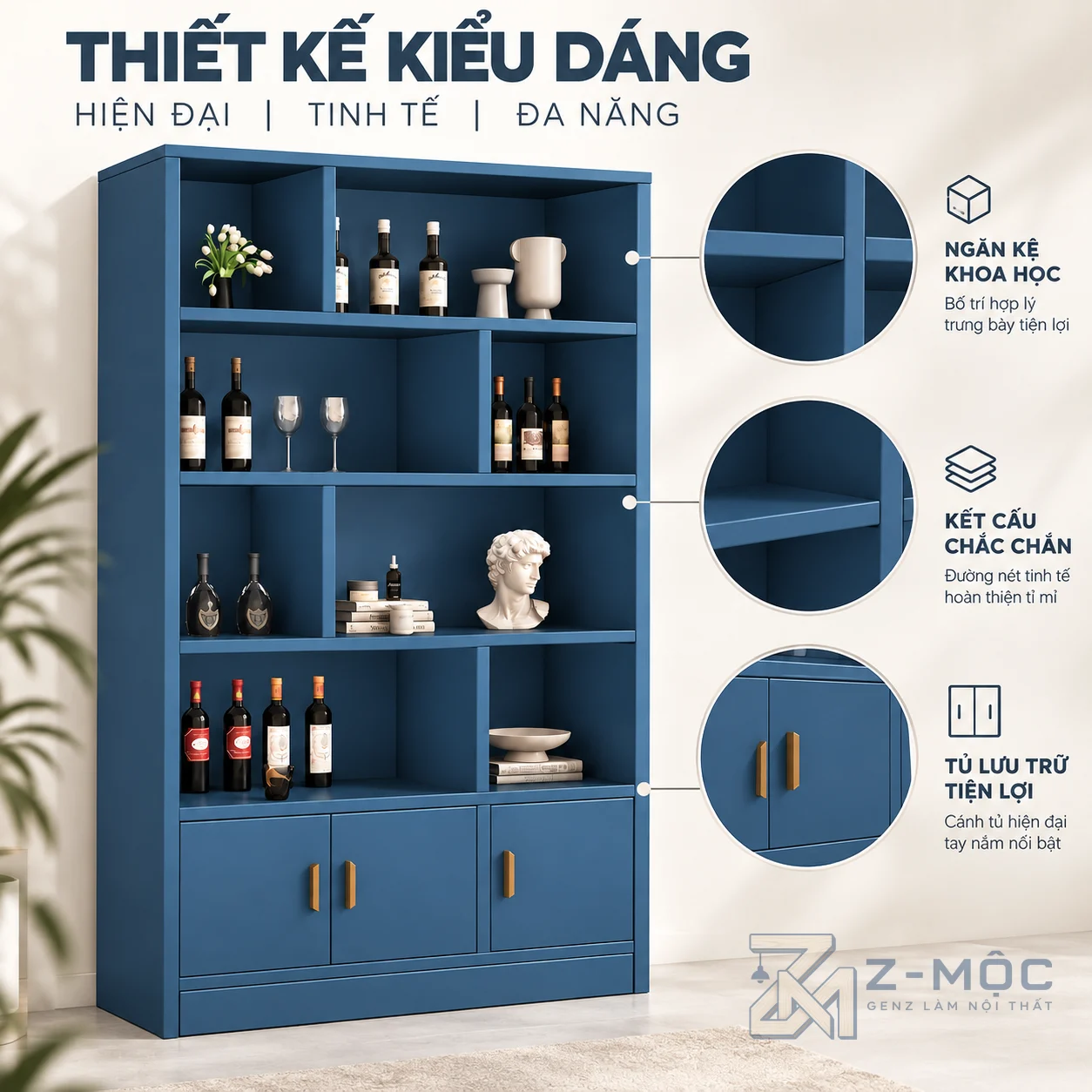 Thiết kế hiện đại, nổi bật với gam xanh navy