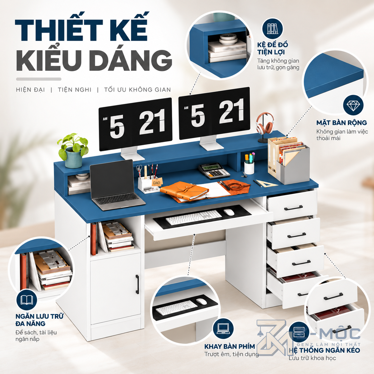 Thiết kế hiện đại, tiện dụng cho góc làm việc