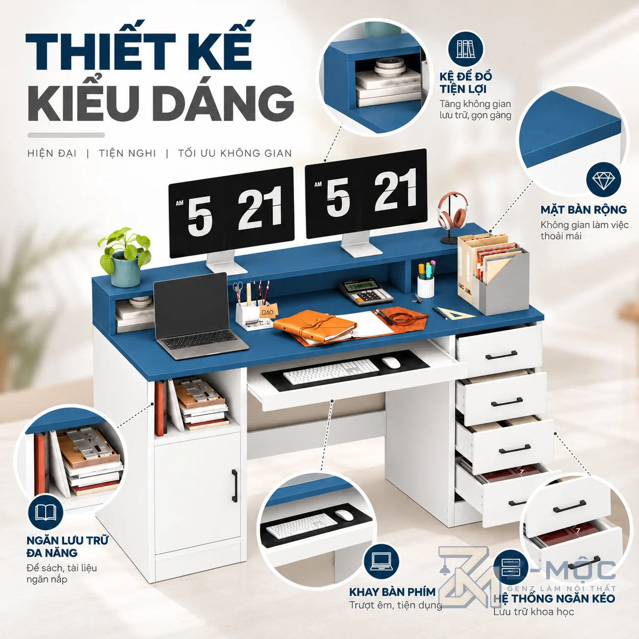 Thiết kế hiện đại, tiện dụng cho góc làm việc