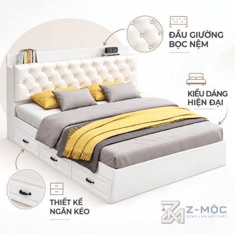 Thiết kế hiện đại với đầu giường bọc nệm