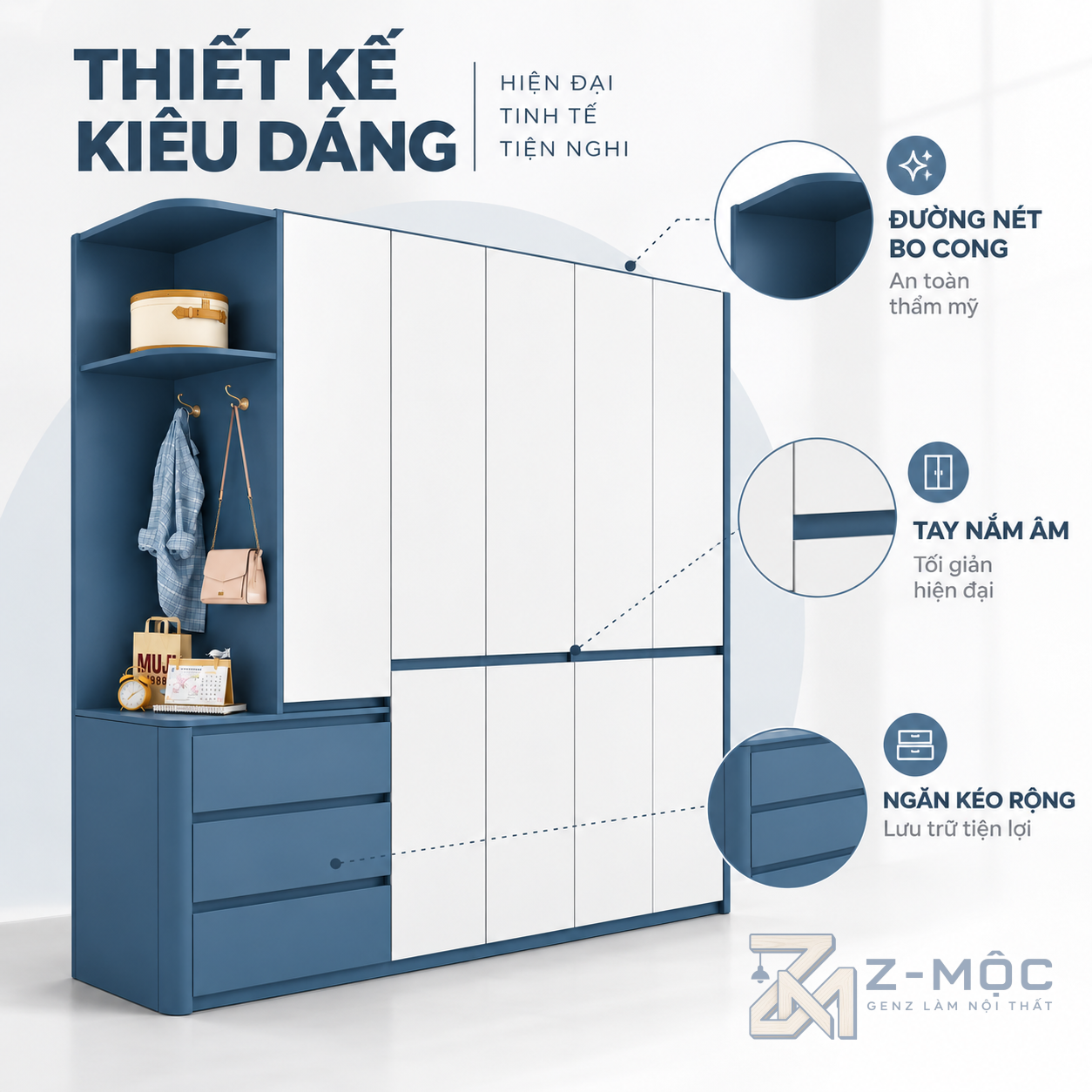 Thiết kế xanh trắng hiện đại, dễ tạo điểm nhấn