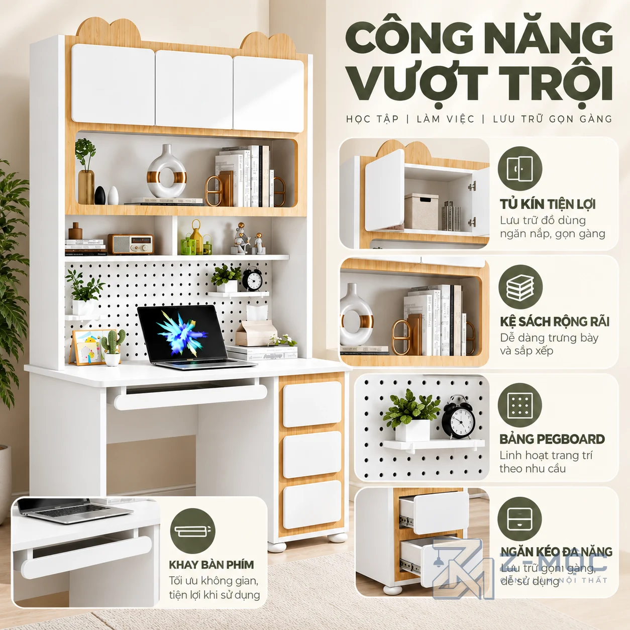 Tích hợp nhiều khu vực lưu trữ tiện dụng
