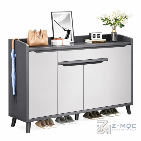 Tủ Giày Hiện Đại Có Chân Gỗ Màu Trắng Xanh ZM-95005 - ảnh chi tiết 1