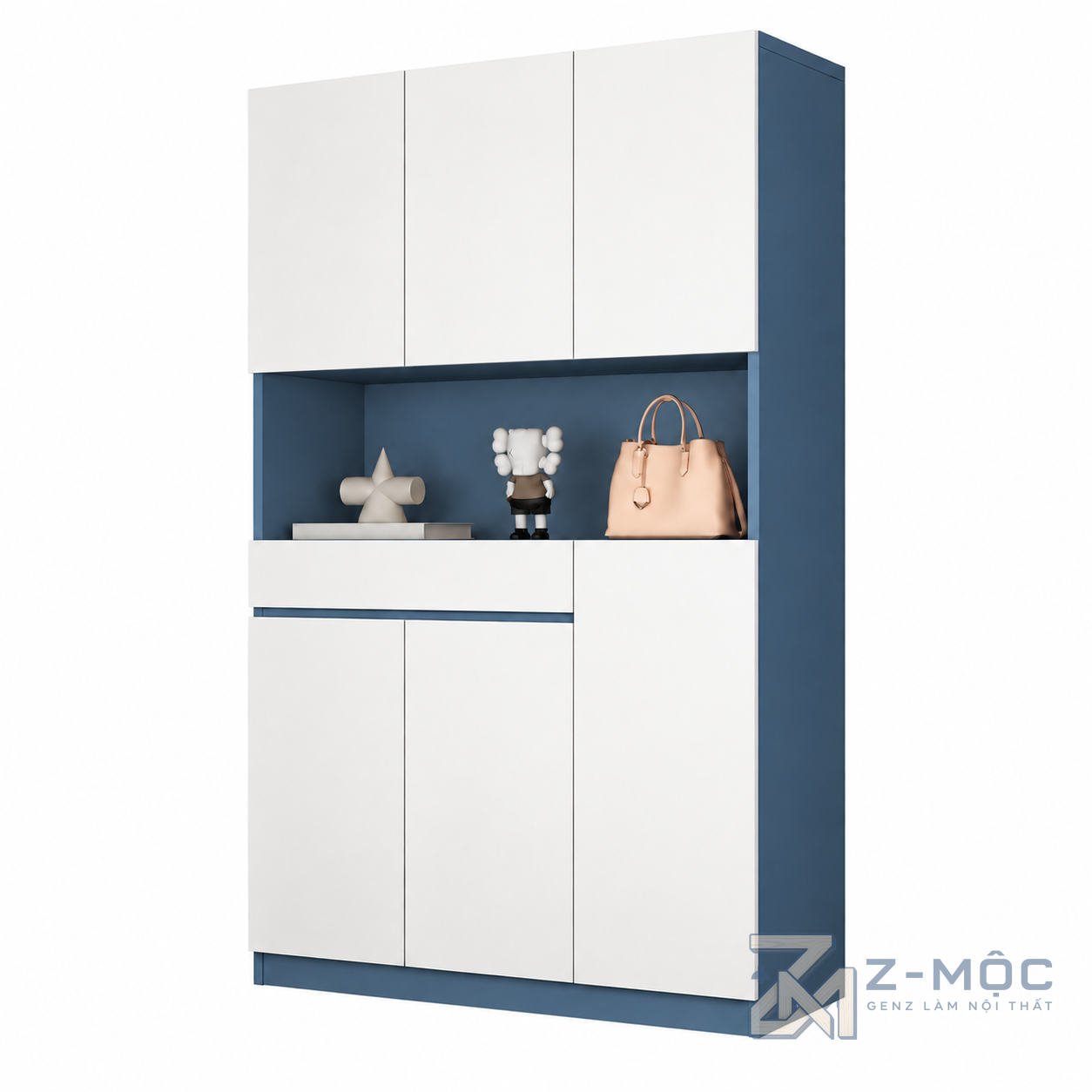 Tủ Giày Trắng Xanh Dáng Cao Hiện Đại ZM-95004 - 1200x350x2000mm - ZM-95004.2