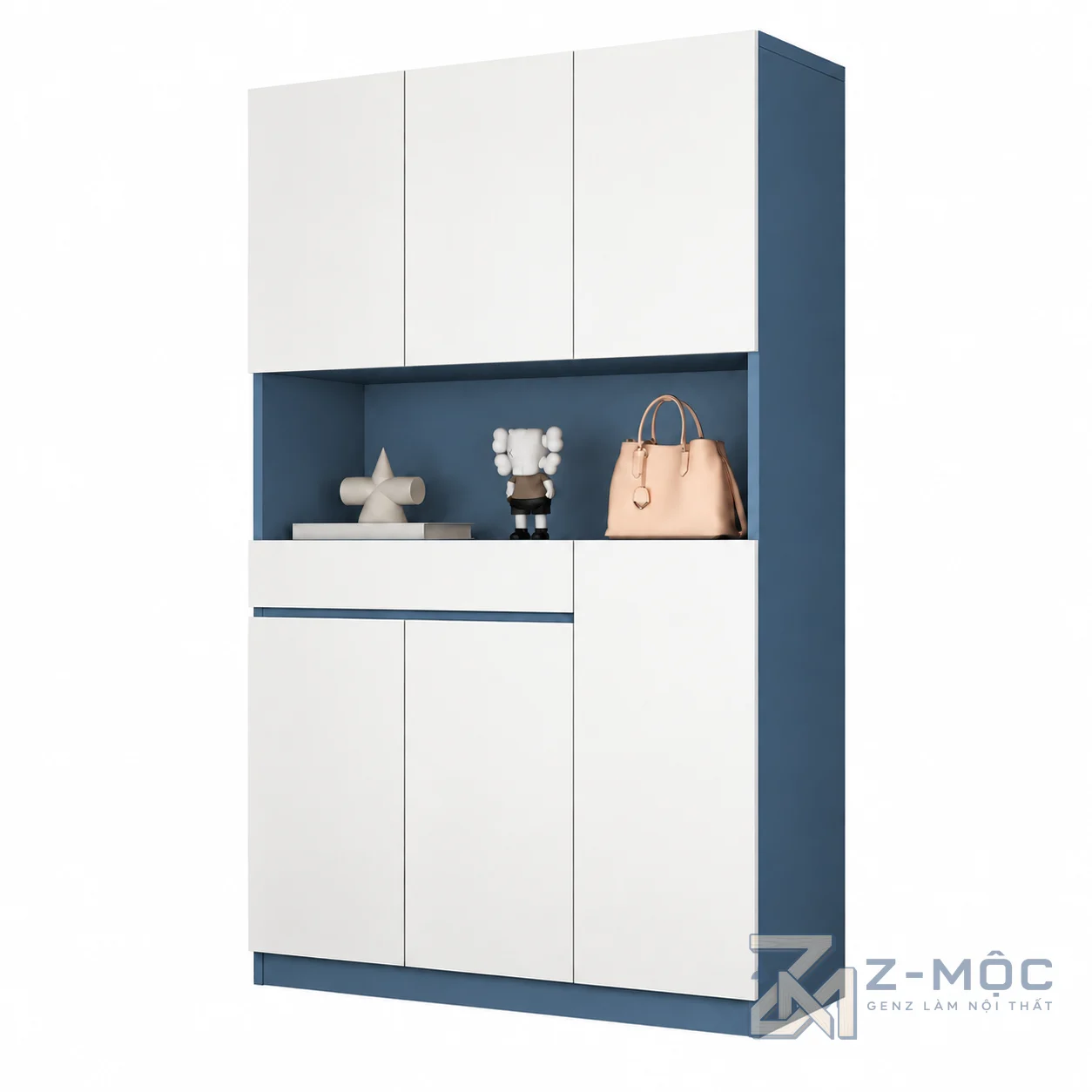 Tủ Giày Trắng Xanh Dáng Cao Hiện Đại ZM-95004 - 1200x350x2000mm - ZM-95004.2
