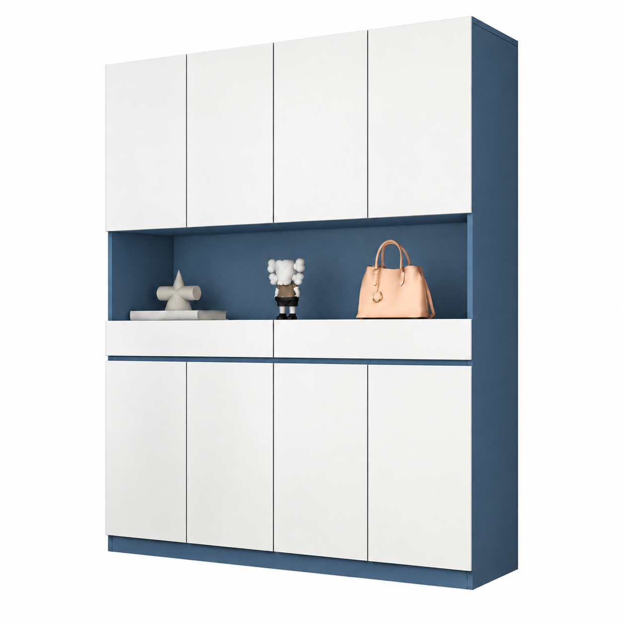 Tủ giày trắng xanh dáng cao hiện đại, lưu trữ gọn đẹp