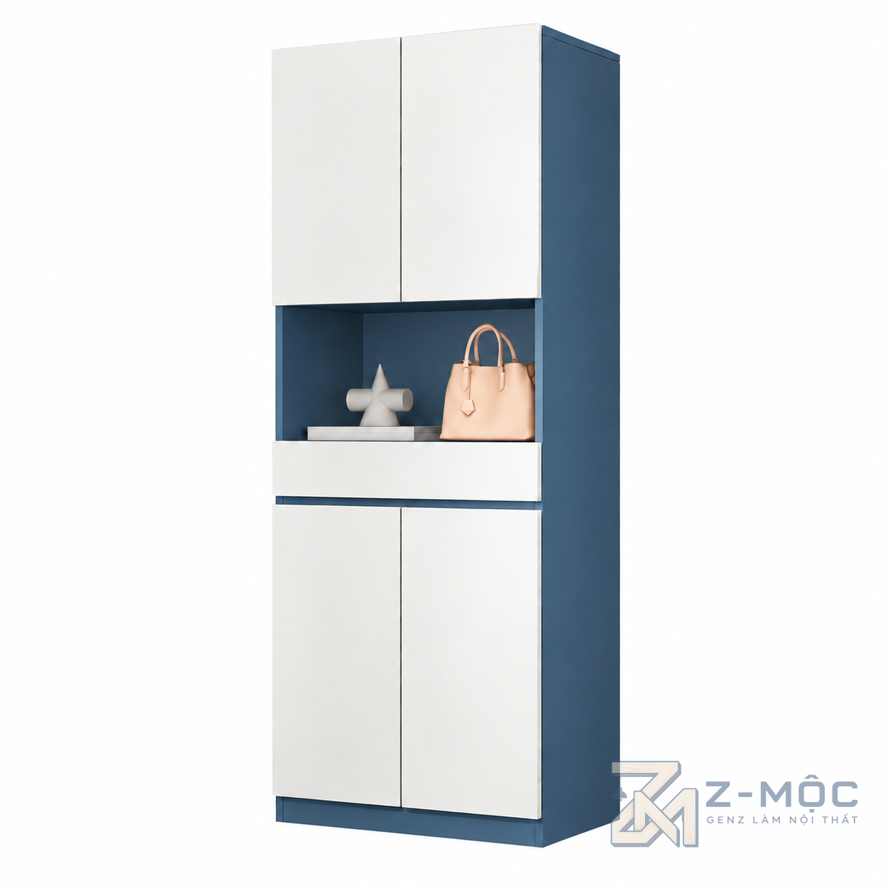 Tủ Giày Trắng Xanh Dáng Cao Hiện Đại ZM-95004 - 800x350x2000mm - ZM-95004.1