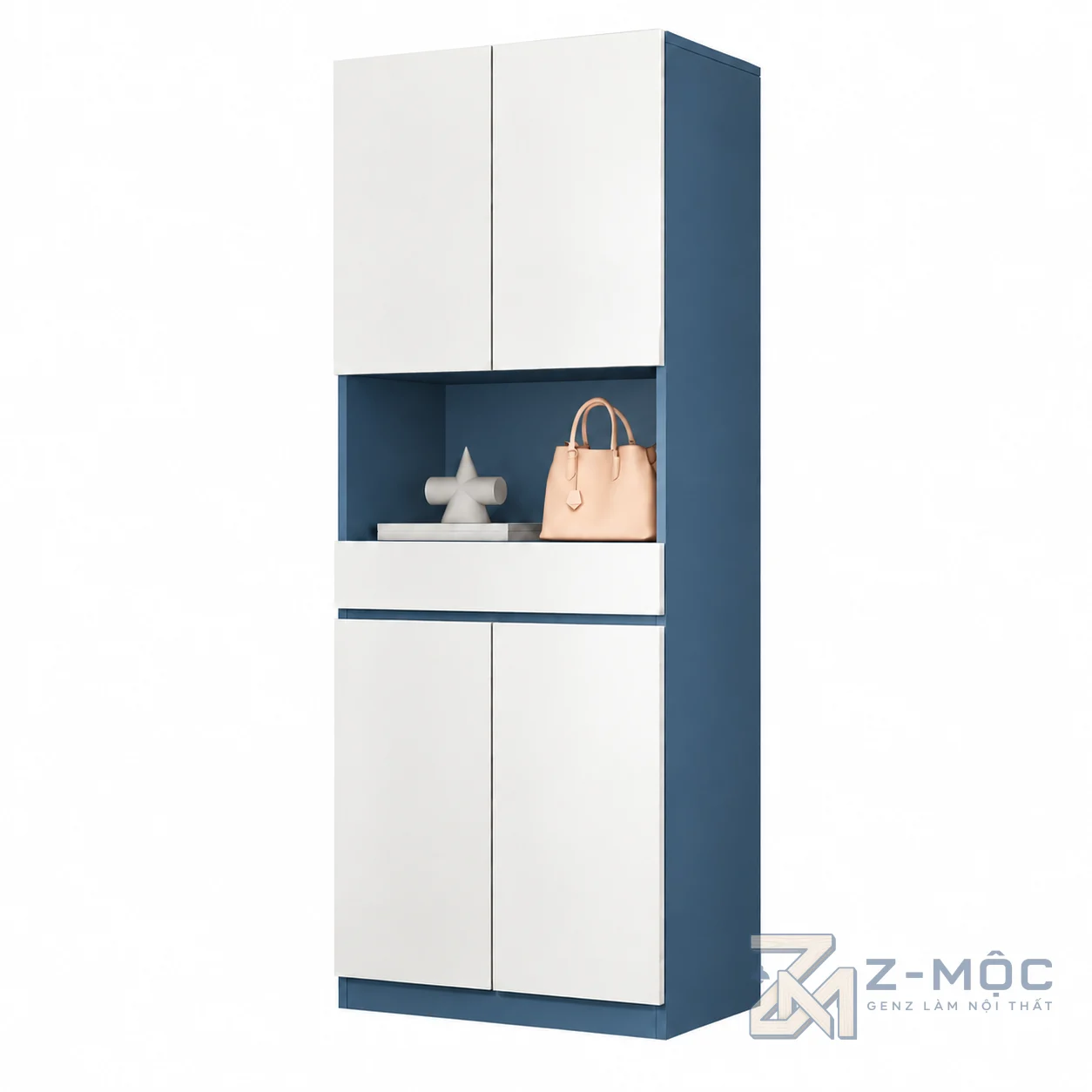 Tủ Giày Trắng Xanh Dáng Cao Hiện Đại ZM-95004 - 800x350x2000mm - ZM-95004.1