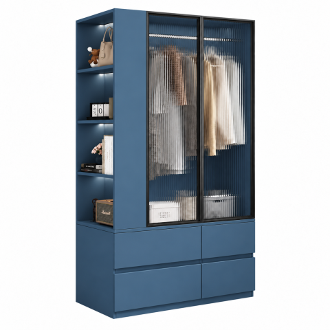 Tủ Quần Áo Cánh Kính Nhỏ Gọn Có Kệ Mở ZM-10050 - 1100x600x2000mm - ZM-10050.2
