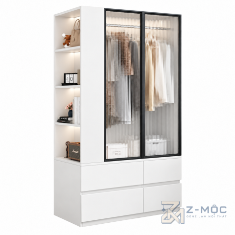 Tủ Quần Áo Cánh Kính Nhỏ Gọn Có Kệ Mở ZM-10050 - ảnh chi tiết 1