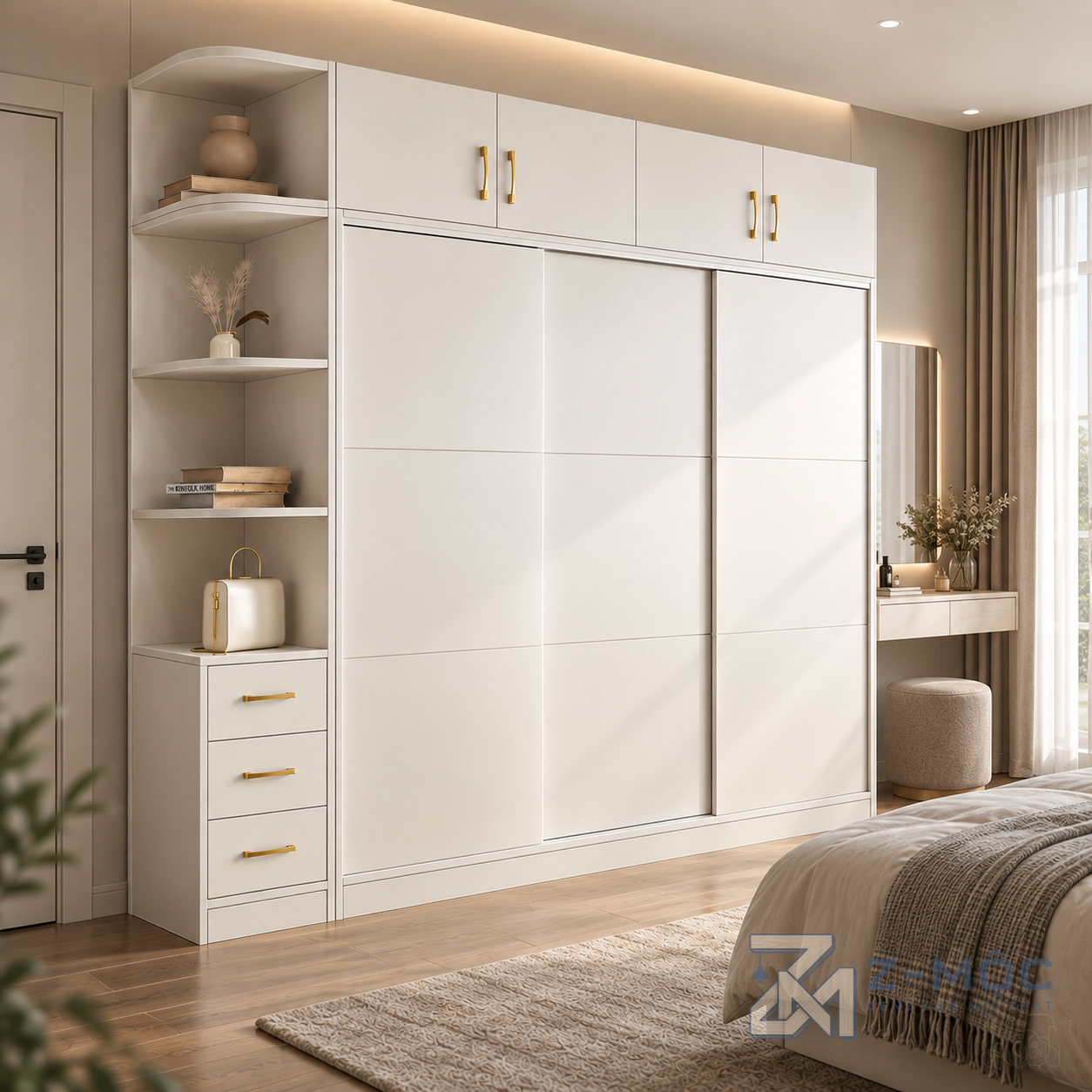 Tủ Quần Áo Cửa Lùa Màu Trắng Có Kệ Mở ZM-10049 - ảnh chi tiết 6