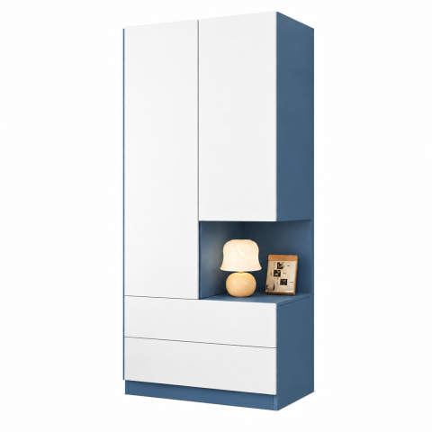 Tủ Quần Áo Trắng Xanh Nhỏ Gọn Tiện Lợi ZM-10055 - 800x600x2000mm - ZM-10055.2