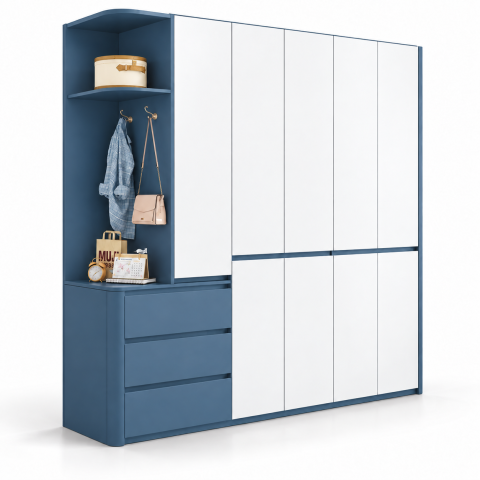 Tủ Quần Áo Xanh Trắng Kèm Kệ Treo Đồ Hiện Đại ZM-10048 - 2400x600x2400mm - ZM-10048.2