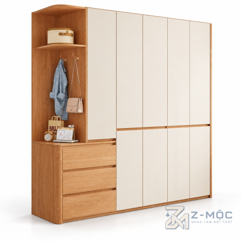 Tủ Quần Áo Xanh Trắng Kèm Kệ Treo Đồ Hiện Đại ZM-10048 - ảnh chi tiết 1