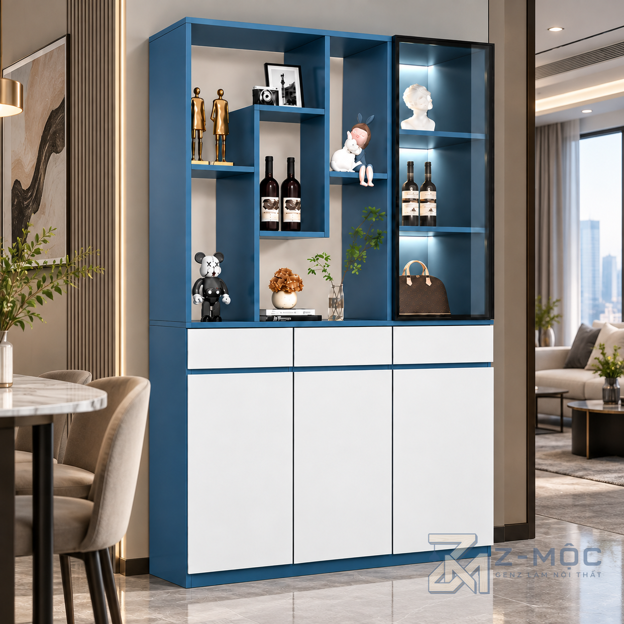 Tủ Rượu Màu Xanh Trắng Thiết Kế Hiện Đại ZM-93005 - ảnh chi tiết 7