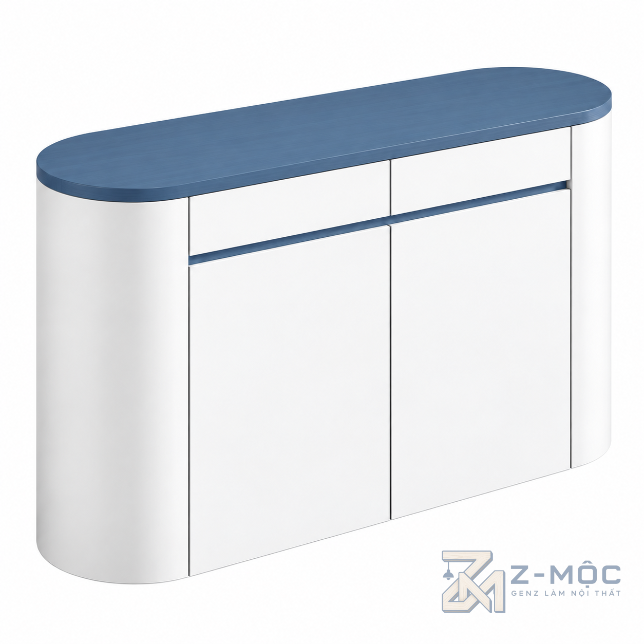 Tủ Trang Trí Thiết Kế Bo Tròn Hiện Đại Màu Trắng Xanh ZM-94028 - 1000x400x900mm - ZM-94028.1
