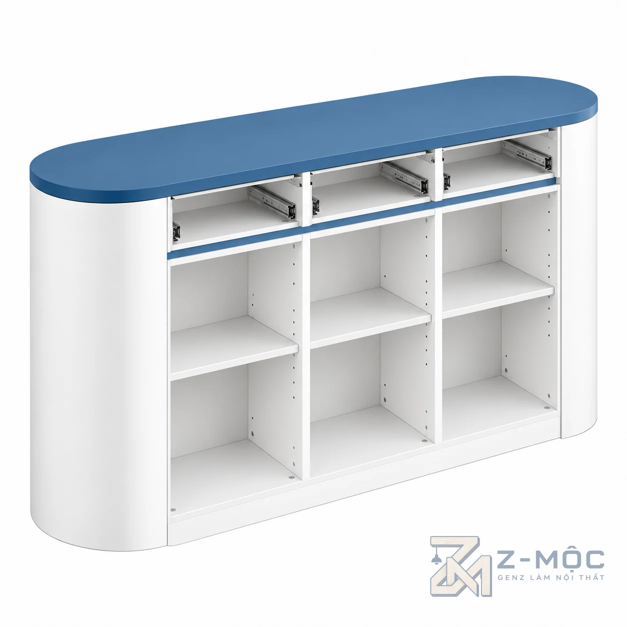 Tủ Trang Trí Thiết Kế Bo Tròn Hiện Đại Màu Trắng Xanh ZM-94028 - ảnh chi tiết 6