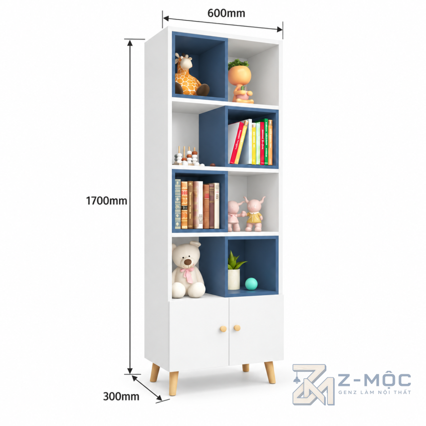 Kích thước chi tiết Giá Sách Gỗ Công Nghiệp Có Nhiều Ngăn Chứa ZM-71015 2