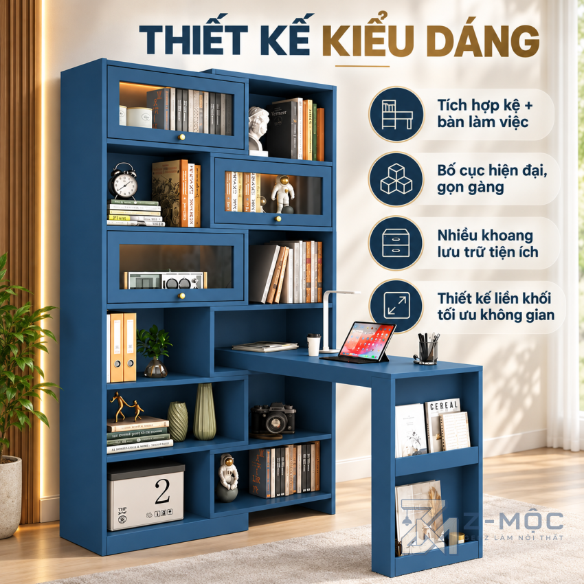 Thiết Kế Chữ L Màu Xanh Dương Hiện Đại