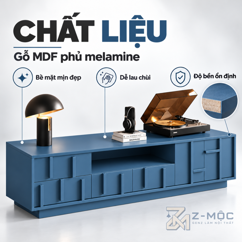 Chất liệu gỗ MDF phủ melamine bền đẹp