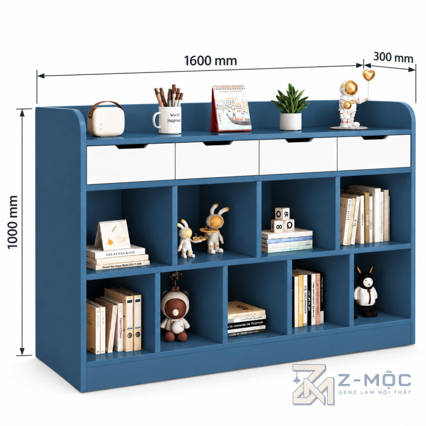 Kích thước chi tiết Kệ Sách Gỗ MDF Nhiều Ngăn Để Đồ Tiện Dụng ZM-71018 3
