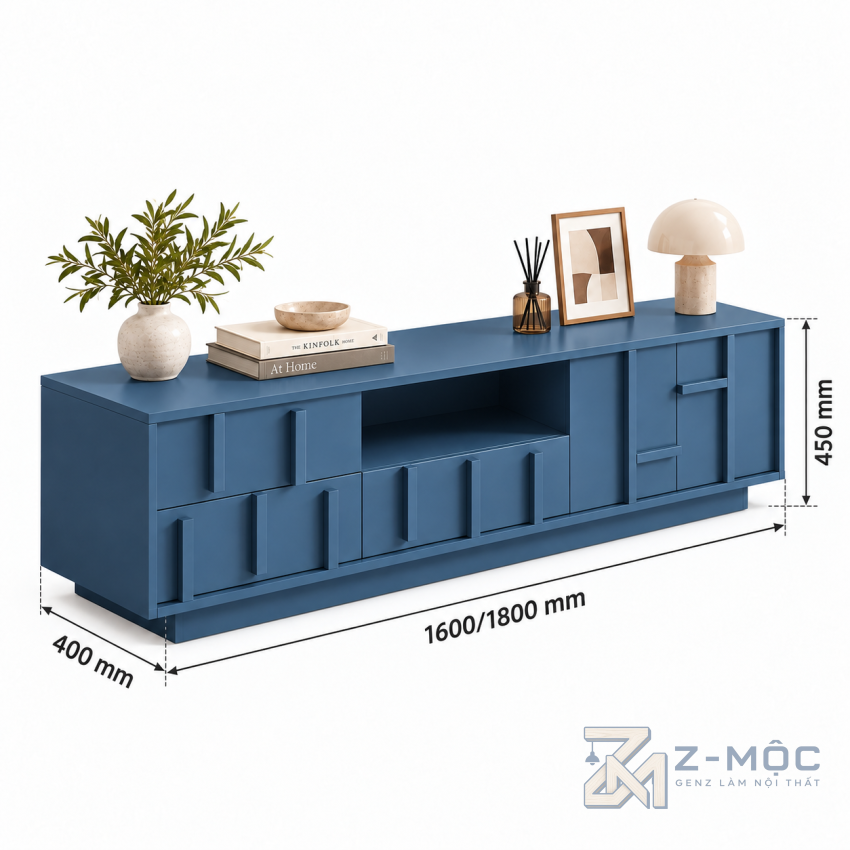 Kích thước chi tiết Kệ Tivi Gỗ MDF Đường Nét Độc Đáo ZM-90019