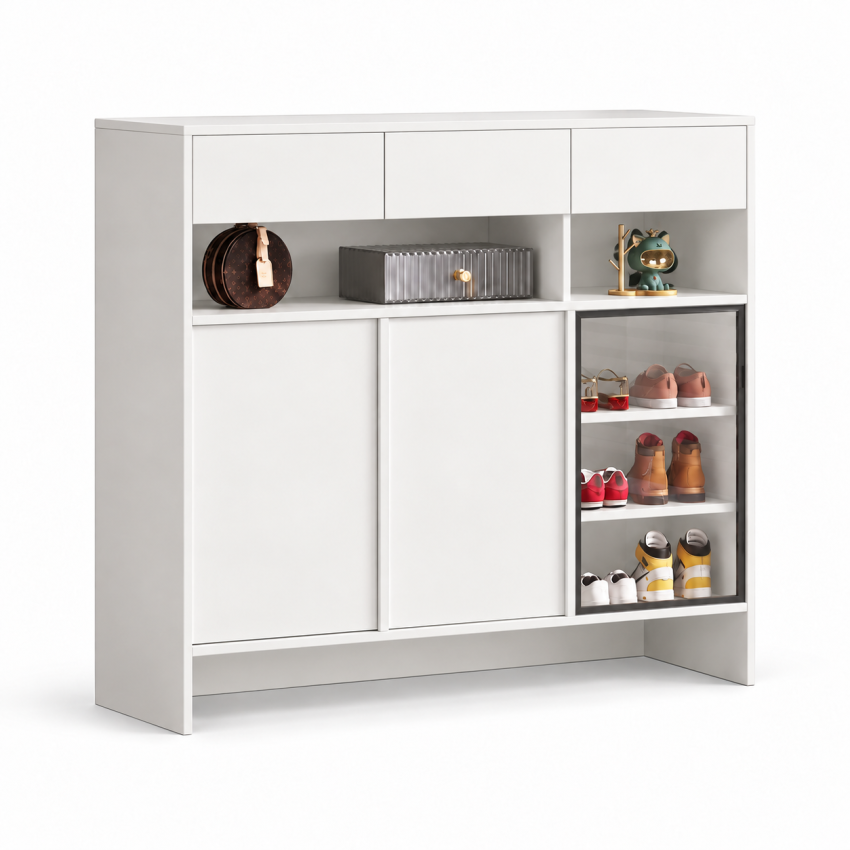 Tủ Giày Gỗ MDF Kiểu Dáng Đơn Giản Hiện Đại, Nhiều Ngăn Tiện Dụng