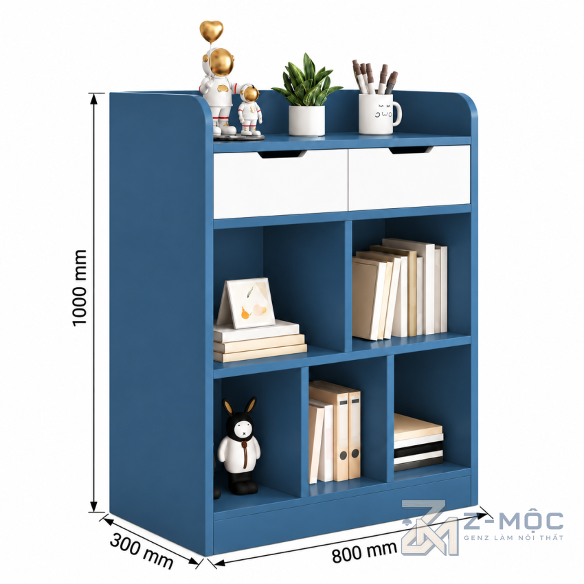 Kích thước chi tiết Kệ Sách Gỗ MDF Nhiều Ngăn Để Đồ Tiện Dụng ZM-71018