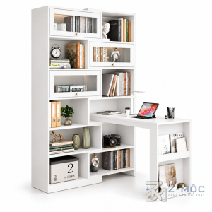 Bàn Học Chữ L Liền Kệ Sách Xanh Có Tủ Kính ZM-70099 - ảnh chi tiết 2