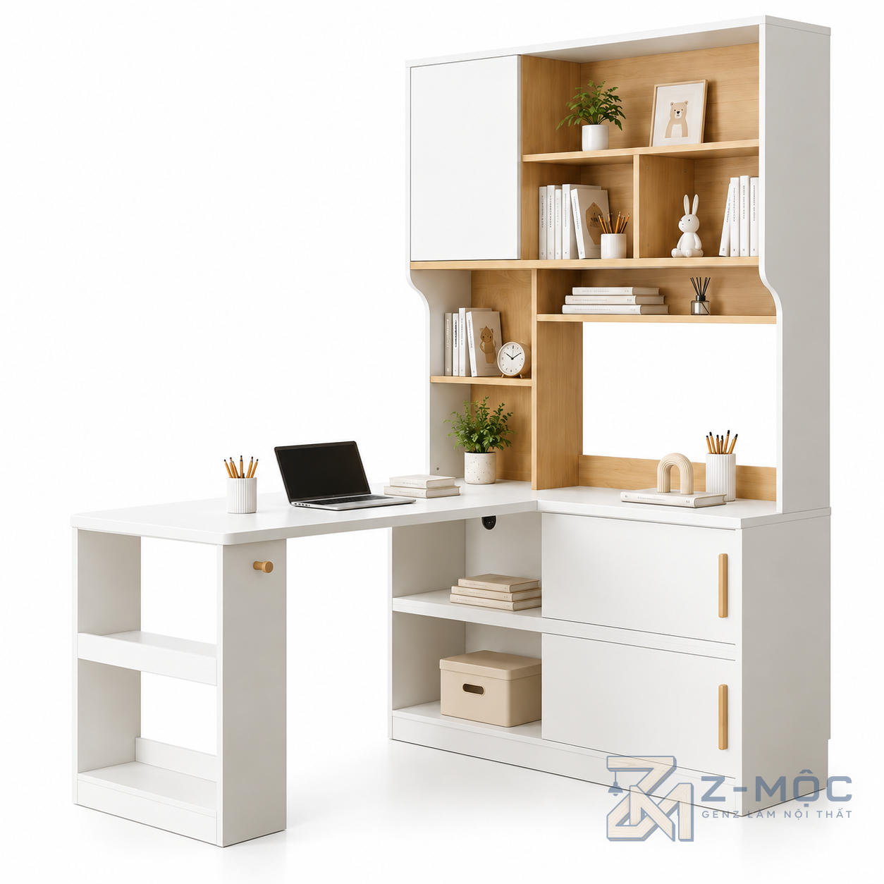 Bàn Học Chữ L Nhiều Ngăn Độc Đáo Màu Trắng Xanh ZM-70092 - ảnh chi tiết 1