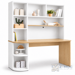 Bàn Học Liền Kệ Sách Góc Bo Cong Trắng Xanh ZM-70103 - ảnh chi tiết 1