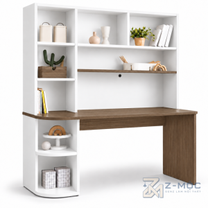 Bàn Học Liền Kệ Sách Góc Bo Cong Trắng Xanh ZM-70103 - ảnh chi tiết 2
