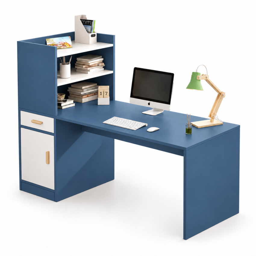 Bàn Làm Việc Gỗ MDF Nhỏ Gọn Tiện Ích Phối Xanh Trắng