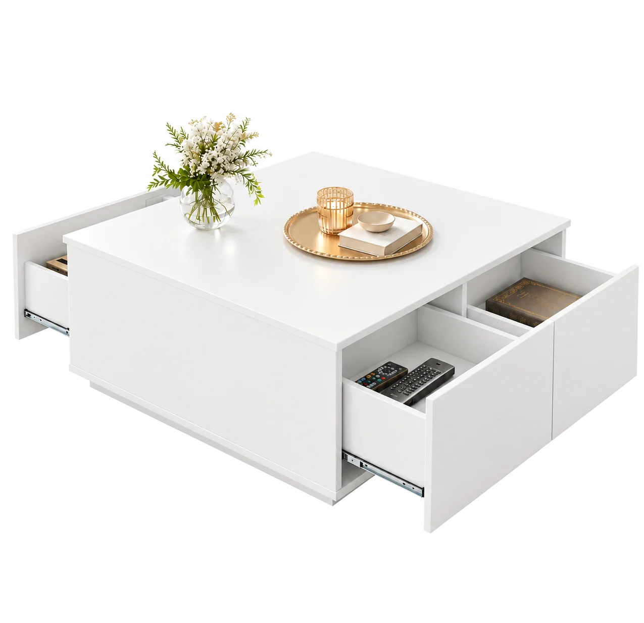 Bàn Trà Gỗ MDF Dáng Vuông Nhiều Ngăn Kéo ZM-91008 - 850x850x400mm - ZM-91008.1