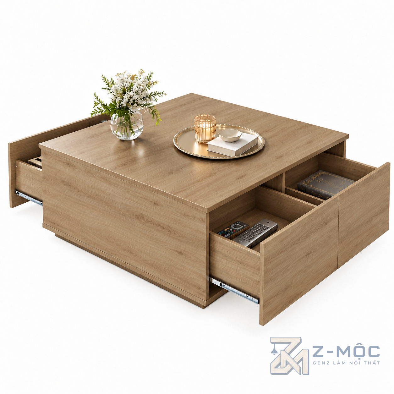 Bàn Trà Gỗ MDF Dáng Vuông Nhiều Ngăn Kéo ZM-91008 - ảnh chi tiết 1