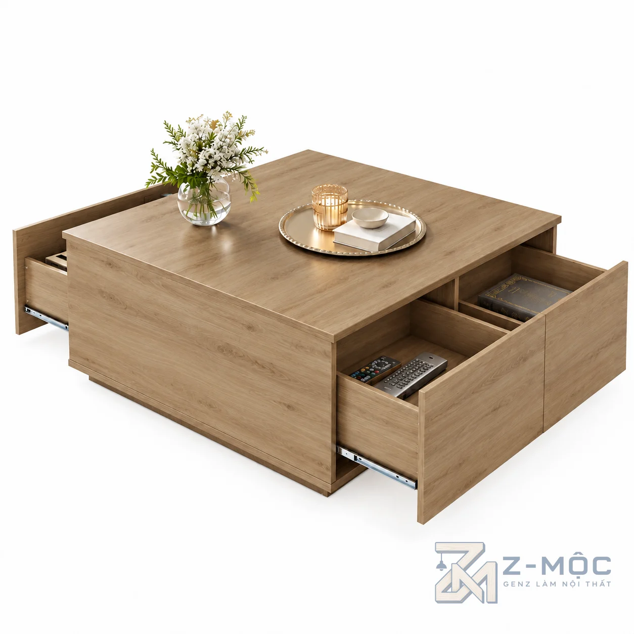 Bàn Trà Gỗ MDF Dáng Vuông Nhiều Ngăn Kéo ZM-91008 - ảnh chi tiết 1