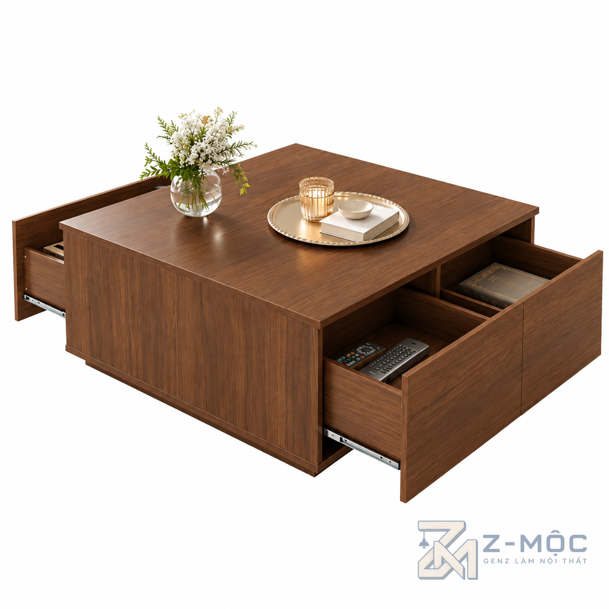 Bàn Trà Gỗ MDF Dáng Vuông Nhiều Ngăn Kéo ZM-91008 - ảnh chi tiết 2