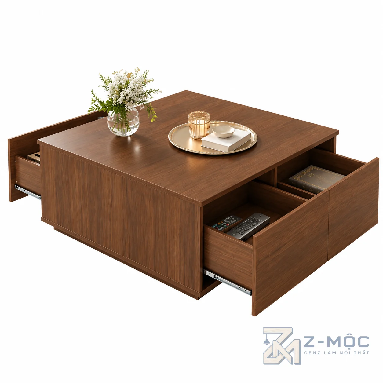 Bàn Trà Gỗ MDF Dáng Vuông Nhiều Ngăn Kéo ZM-91008 - ảnh chi tiết 2