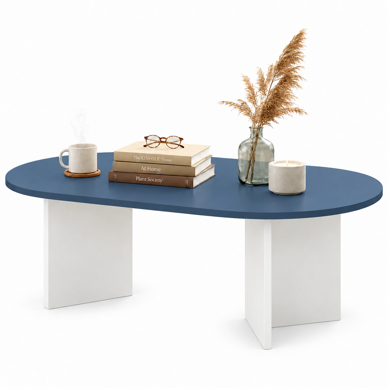 Bàn trà oval xanh phối trắng gọn đẹp cho phòng khách