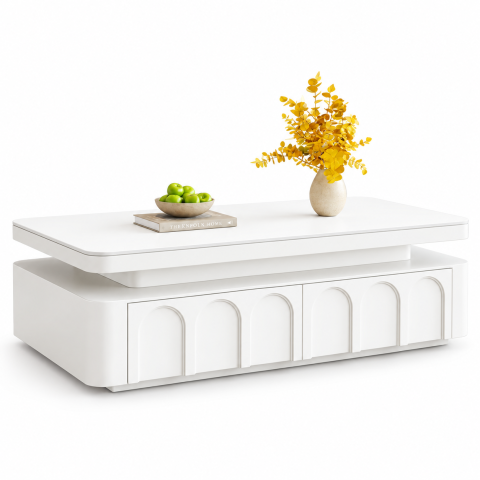 Bàn Trà Sơn Trắng Họa Tiết Vòm Cong Cao Cấp ZM-91015 - 1200x600x450mm - ZM-91015.1