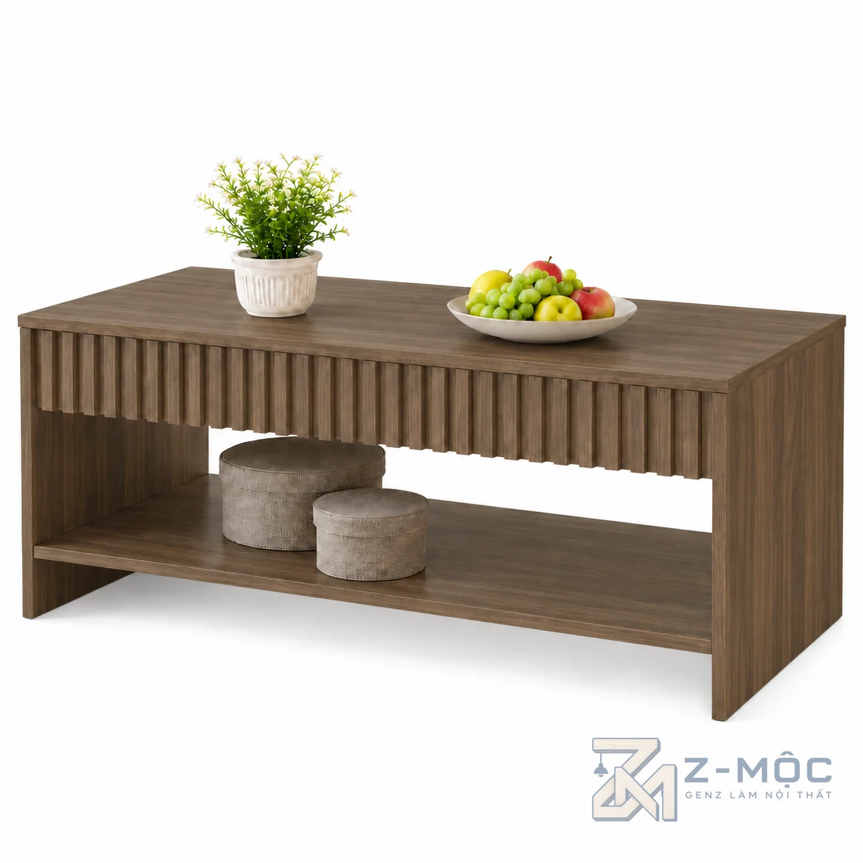 Bàn Trà Thiết Kế Nan Dọc Có Kệ Để Đồ ZM-91007 - ảnh chi tiết 2